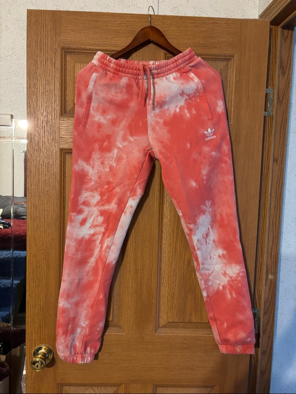 adidas women Coral Red Tie-Dye Joggers